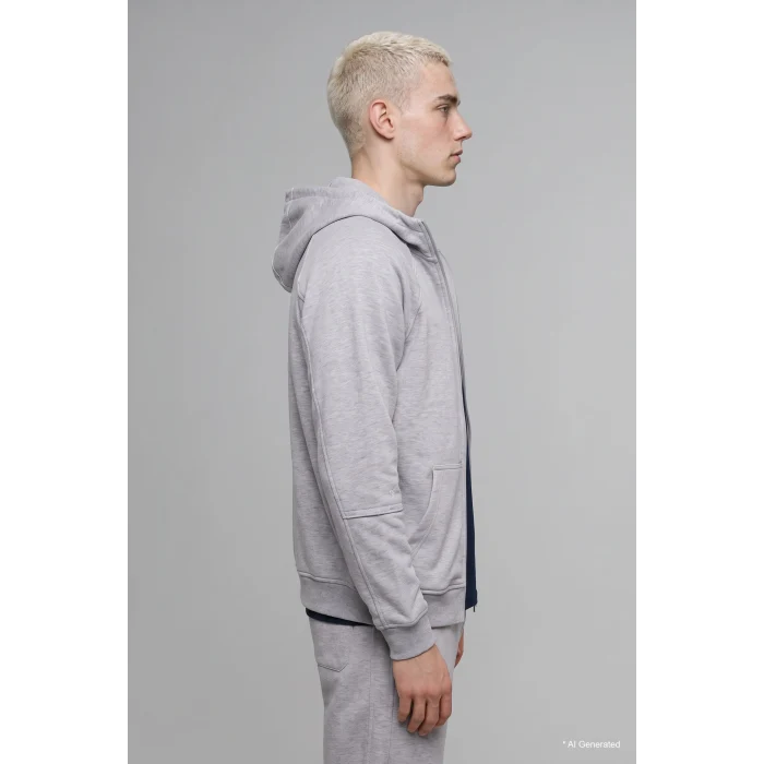 Defacto H4980AXGR369 Gri Boxy Fit Fermuarlı Kapüşonlu Basic Sweatshirt Hırka