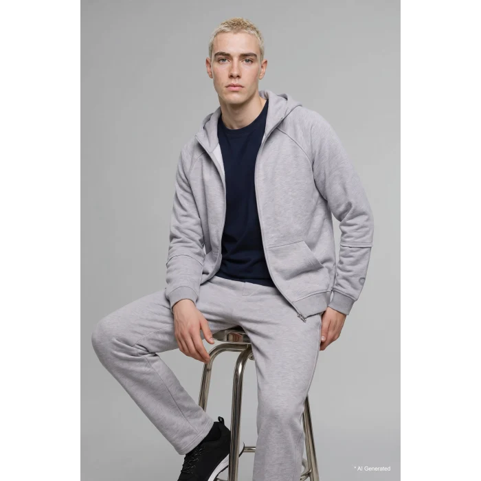Defacto H4980AXGR369 Gri Boxy Fit Fermuarlı Kapüşonlu Basic Sweatshirt Hırka