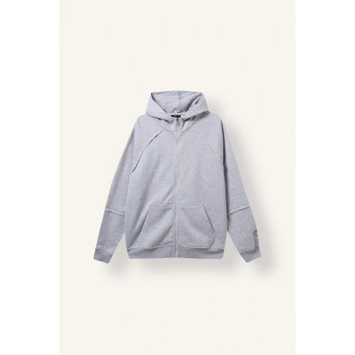 Defacto H4980AXGR369 Gri Boxy Fit Fermuarlı Kapüşonlu Basic Sweatshirt Hırka