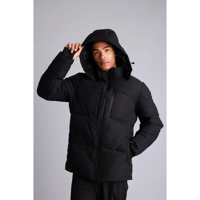 Defacto A3519AXBK81 Siyah Su İtici Rüzgar Geçirmez Slim Fit Kapüşonlu Fermuarlı Cepli Kışlık Mont