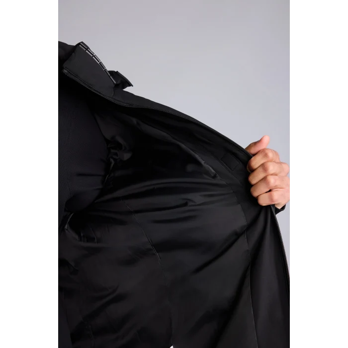 Defacto A3519AXBK81 Siyah Su İtici Rüzgar Geçirmez Slim Fit Kapüşonlu Fermuarlı Cepli Kışlık Mont