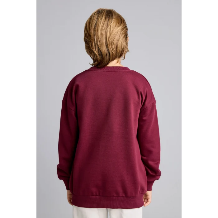 Defacto I3081A8BR115 Bordo Overshirt Fit Bisiklet Yaka Baskılı Sweatshirt Erkek Çocuk