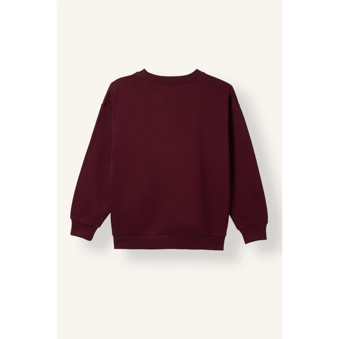 Defacto I3081A8BR115 Bordo Overshirt Fit Bisiklet Yaka Baskılı Sweatshirt Erkek Çocuk