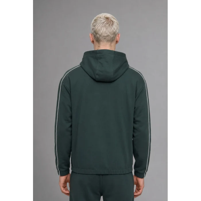 Defacto H4251AXGN1051 Yeşil Boxy Fit Kapüşonlu Biye Detaylı Fermuarlı Basic Hırka