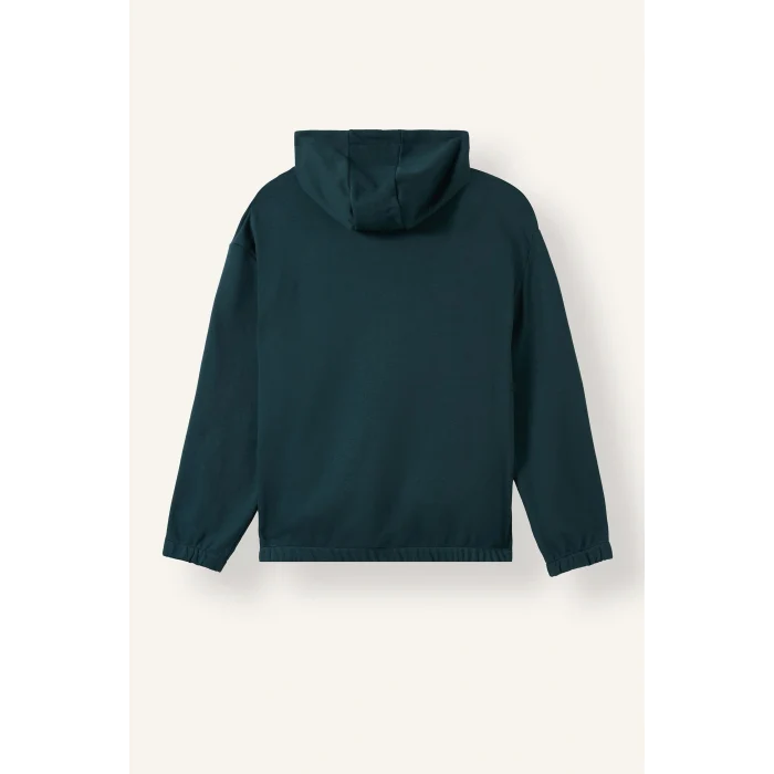Defacto H4251AXGN1051 Yeşil Boxy Fit Kapüşonlu Biye Detaylı Fermuarlı Basic Hırka