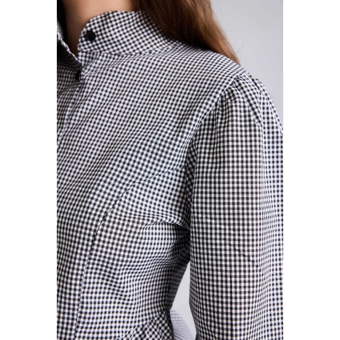 Defacto I5191AXBK81 Siyah Pötikare Desenli Peplum Fitted Hakim Yaka Uzun Kollu Gömlek