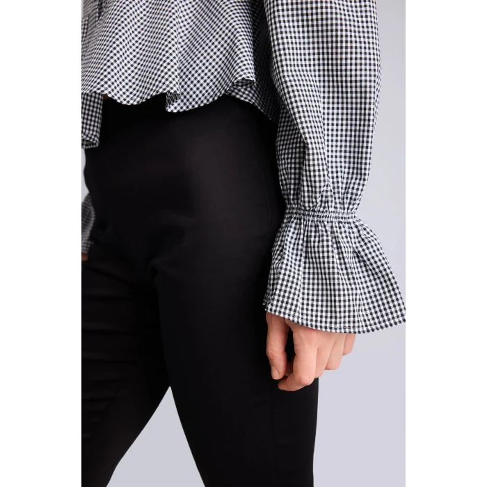 Defacto I5191AXBK81 Siyah Pötikare Desenli Peplum Fitted Hakim Yaka Uzun Kollu Gömlek