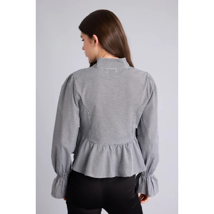 Defacto I5191AXBK81 Siyah Pötikare Desenli Peplum Fitted Hakim Yaka Uzun Kollu Gömlek