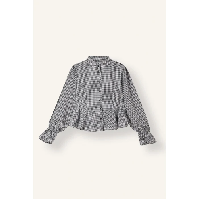 Defacto I5191AXBK81 Siyah Pötikare Desenli Peplum Fitted Hakim Yaka Uzun Kollu Gömlek