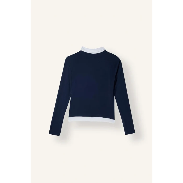 Defacto I2637AXNV245 Lacivert Slim Fit Kontrast Polo Yaka Ribana Uzun Kollu Basic Tişört