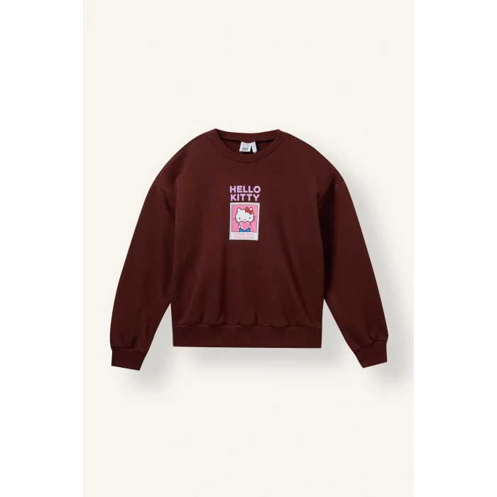 Defacto I5073A8BR162 Bordo Hello Kitty Relaxed Fit Bisiklet Yaka Baskılı Sweatshirt Kız Çocuk