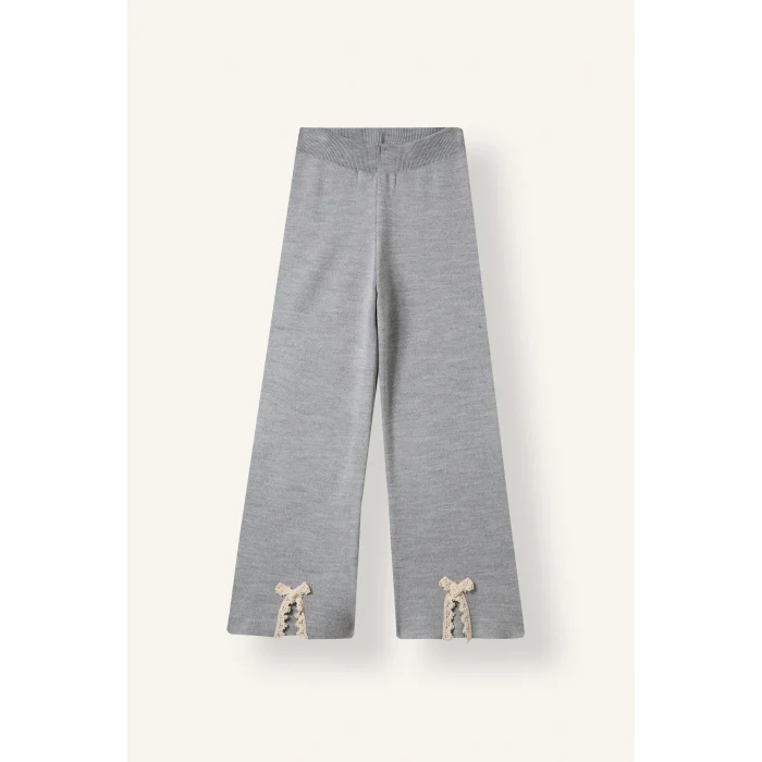 Defacto I7456A8GR127 Gri Wide Leg Paçası Fiyonk Detaylı Triko Pantolon Kız Çocuk