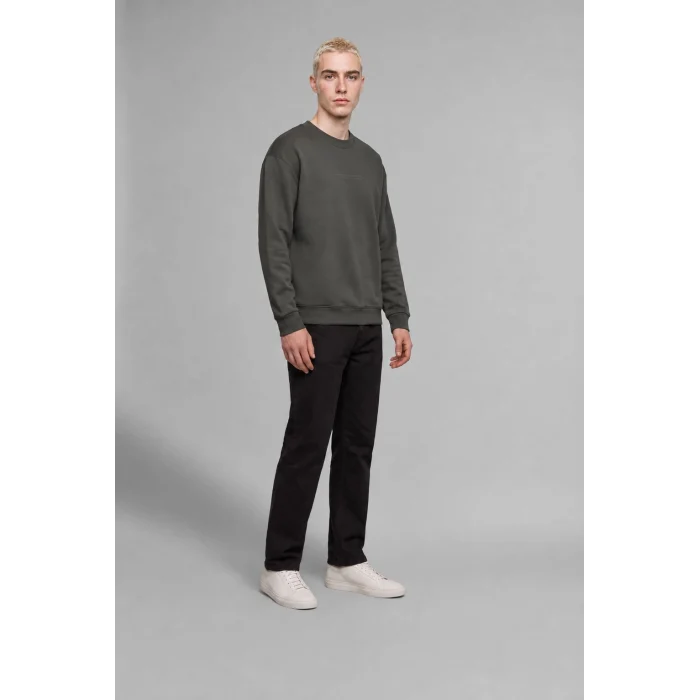 Defacto X8282AZKH398 Haki Boxy Fıt Bisiklet Yaka Baskılı Uzun Kollu Sweatshırt