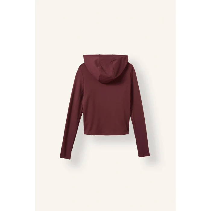 Defacto H5289AXBR93 Bordo Sıcak Tutan Slım Fıt Kapüşonlu İçi Yumuşak Tüylü Fermuarlı Uzun Kollu Sporcu Sweatshirt Hırka