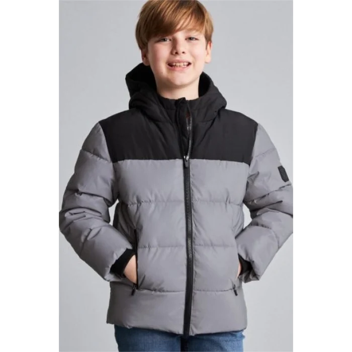Defacto H0444A8RF1 reflector Su Geçirmez Kapüşonlu Suni Deri Fermuarlı Şişme Mont Erkek Çocuk