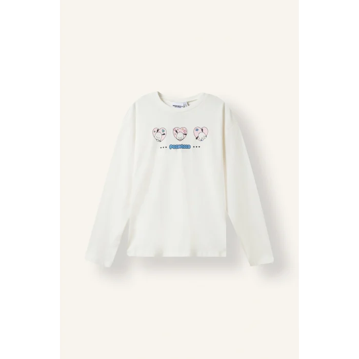 Defacto I5385A8ER105 Ekru %100 Pamuk Pochacco Baskılı Uzun Kollu 2li Pijama Takımı Kız Çocuk