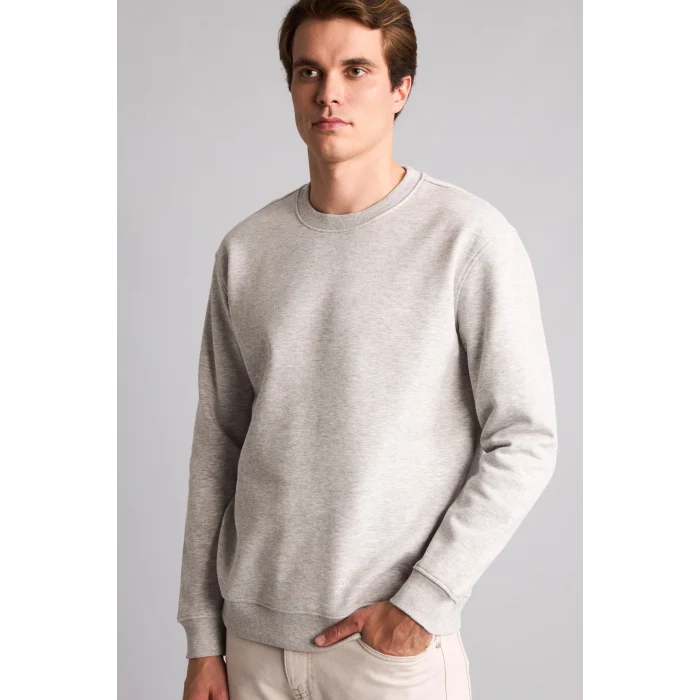 Defacto H5180AXGR210 Gri Regular Fıt Bisiklet Yaka Basic Sweatshırt