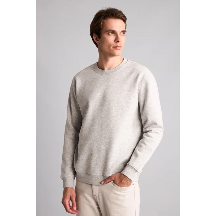 Defacto H5180AXGR210 Gri Regular Fıt Bisiklet Yaka Basic Sweatshırt