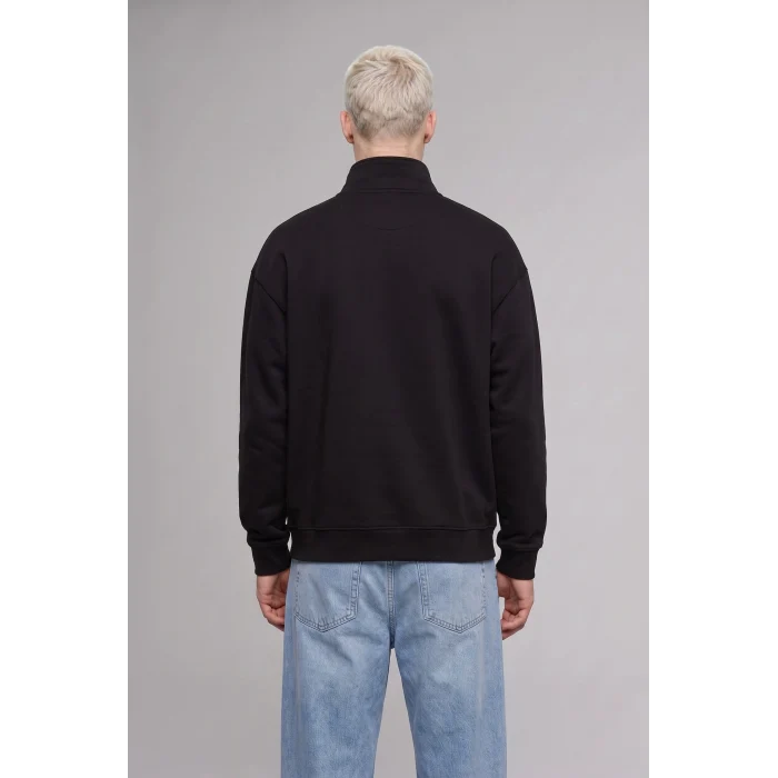 Defacto H3868AXBK81 Siyah Boxy Fit Yarım Fermuarlı Dik Yakalı Baskılı Uzun Kollu Sweatshirt