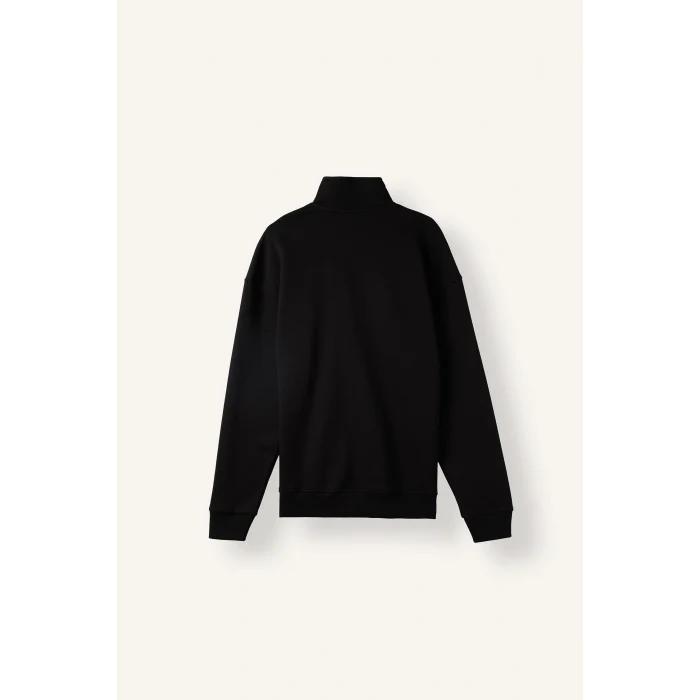 Defacto H3868AXBK81 Siyah Boxy Fit Yarım Fermuarlı Dik Yakalı Baskılı Uzun Kollu Sweatshirt