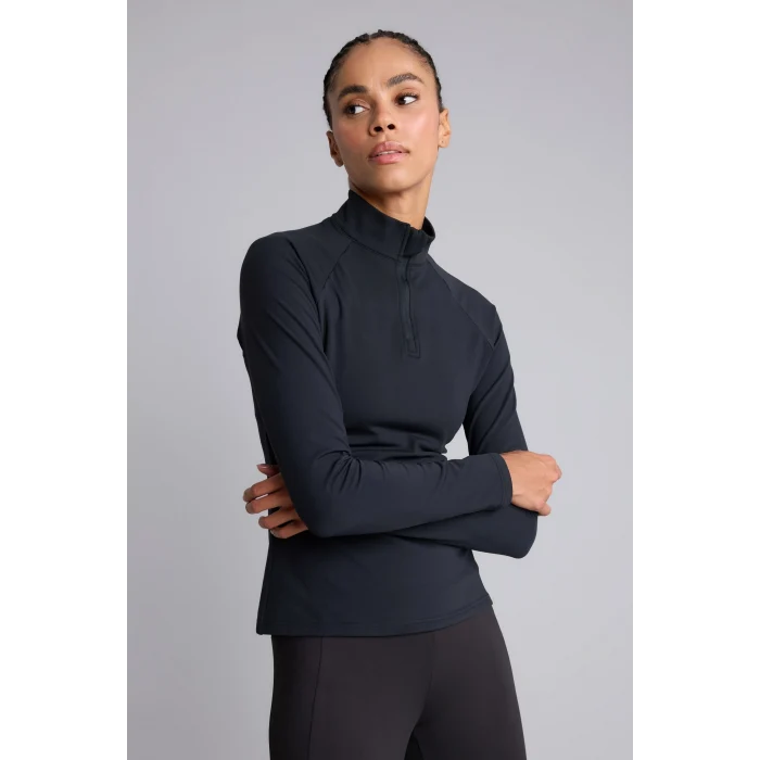 Defacto B0811AXBK81 Siyah Esnek Kumaş Warmtech Standart Fit Dik Yaka Fermuarlı İçi Yumuşak Tüylü Sporcu Uzun Kollu Tişört