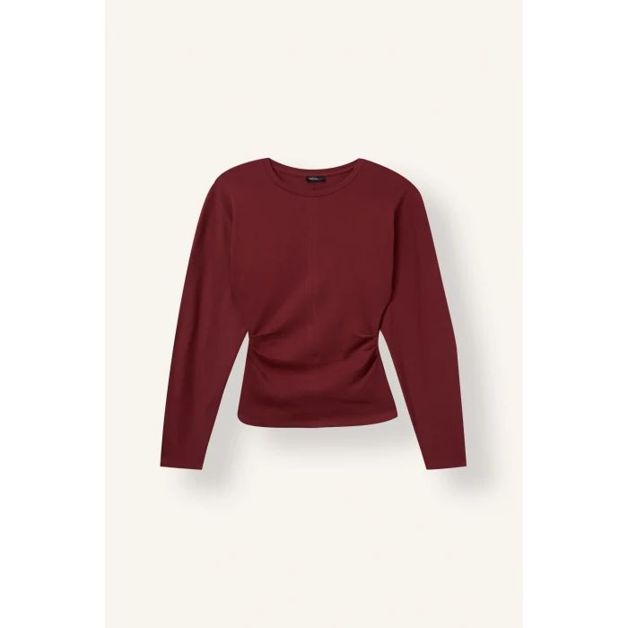 Defacto I8183AXBR477 Bordo %100 Pamuk Dikiş Detaylı Slim Fit Bisiklet Yaka Uzun Kollu Basic Tişört