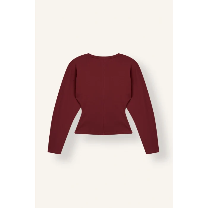 Defacto I8183AXBR477 Bordo %100 Pamuk Dikiş Detaylı Slim Fit Bisiklet Yaka Uzun Kollu Basic Tişört