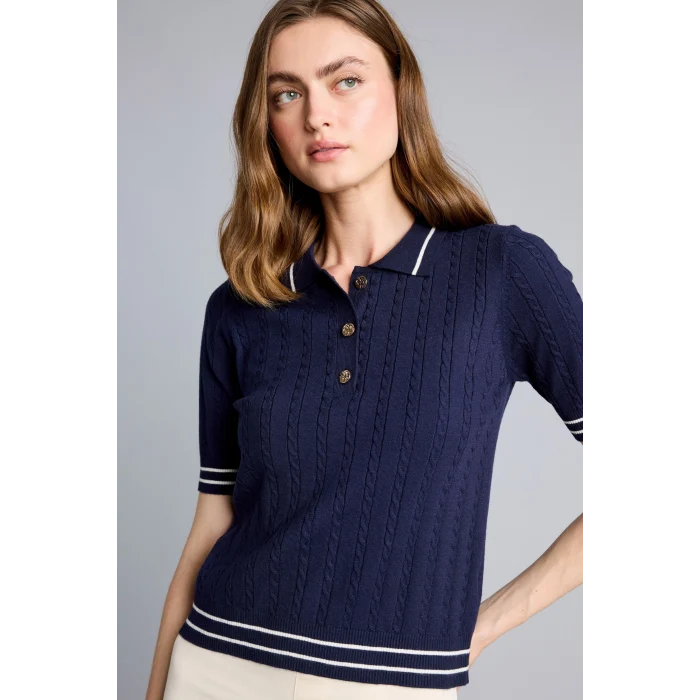 Defacto D9007AXNV131 Lacivert Kısa Kollu Fitilli Polo Yaka Basic Kazak