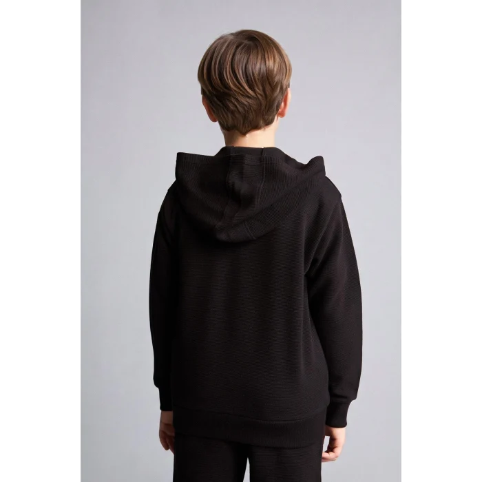 Defacto H2847A8BK81 Siyah Kapüşonlu Basic Fermuarlı Cepli Sweatshirt Hırka Erkek Çocuk