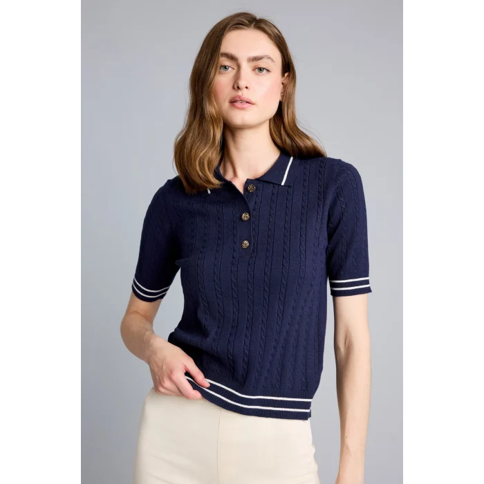 Defacto D9007AXNV131 Lacivert Kısa Kollu Fitilli Polo Yaka Basic Kazak