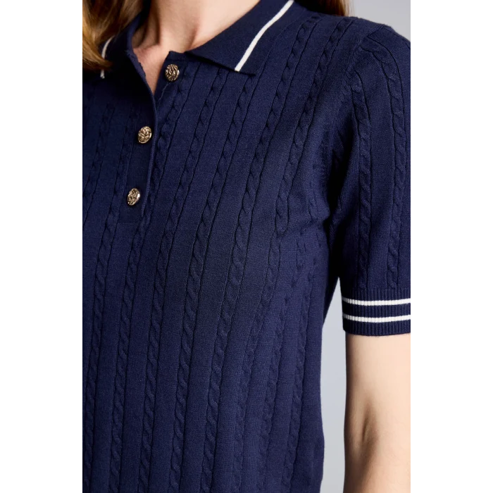 Defacto D9007AXNV131 Lacivert Kısa Kollu Fitilli Polo Yaka Basic Kazak