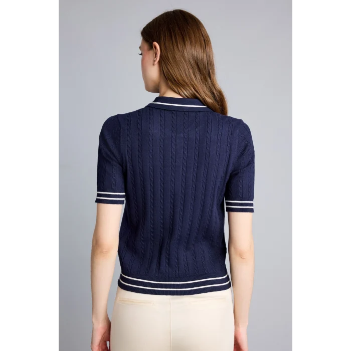 Defacto D9007AXNV131 Lacivert Kısa Kollu Fitilli Polo Yaka Basic Kazak