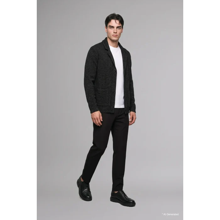 Defacto H8974AXBK81 Siyah Standart Fit Ceket Yaka Cepli Triko Basic Hırka