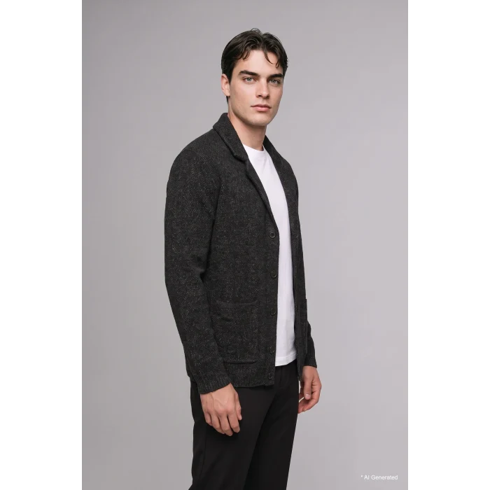 Defacto H8974AXBK81 Siyah Standart Fit Ceket Yaka Cepli Triko Basic Hırka