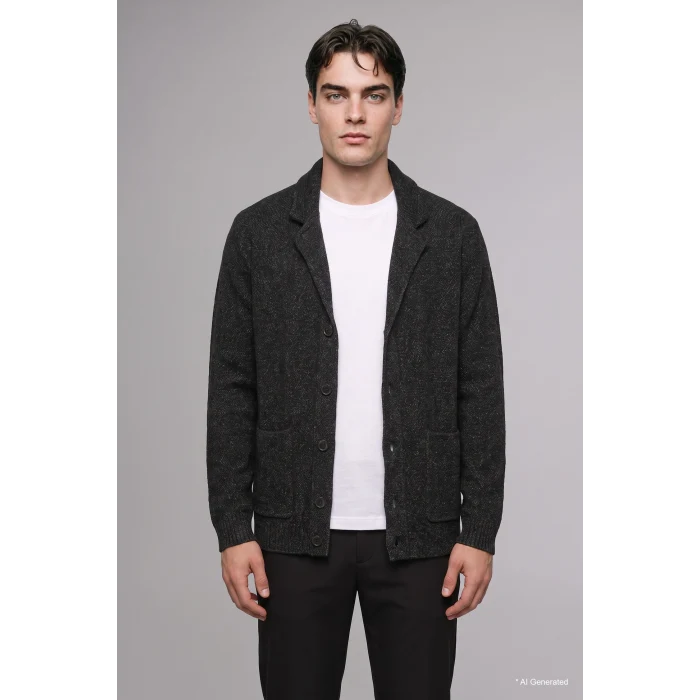 Defacto H8974AXBK81 Siyah Standart Fit Ceket Yaka Cepli Triko Basic Hırka