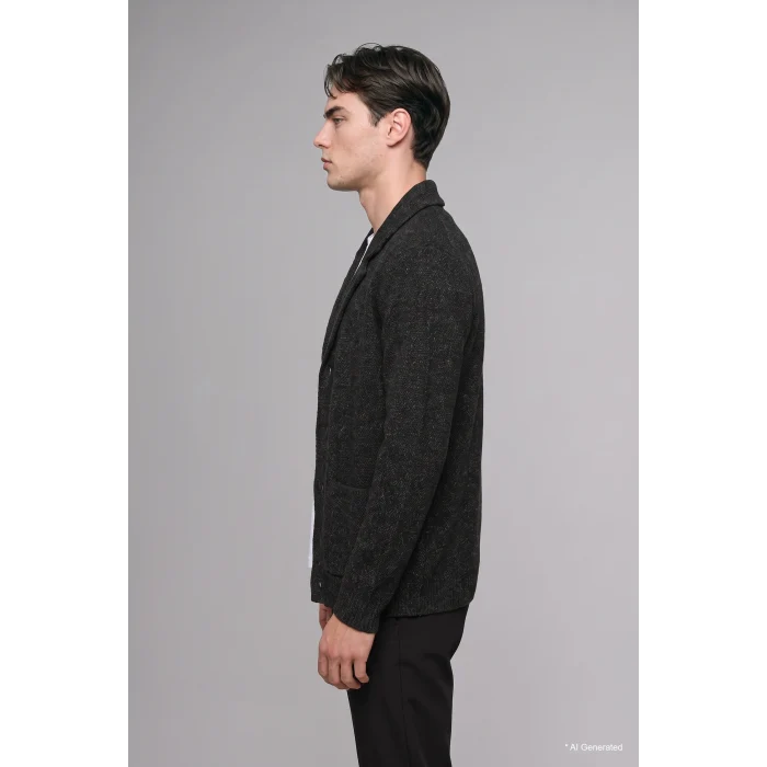 Defacto H8974AXBK81 Siyah Standart Fit Ceket Yaka Cepli Triko Basic Hırka