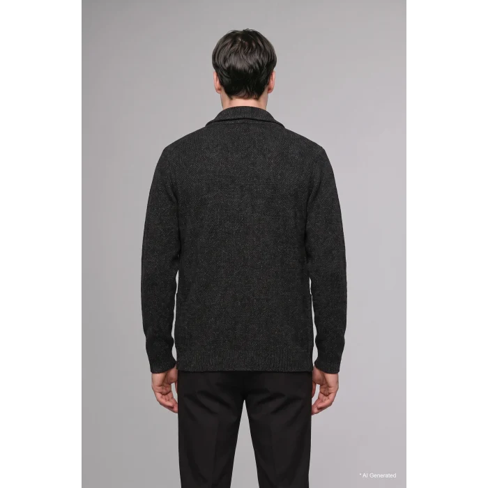 Defacto H8974AXBK81 Siyah Standart Fit Ceket Yaka Cepli Triko Basic Hırka