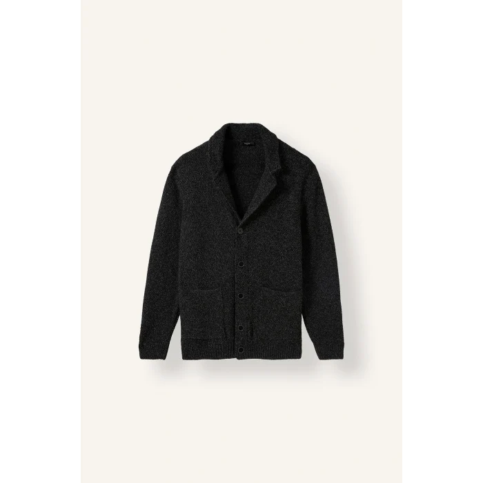 Defacto H8974AXBK81 Siyah Standart Fit Ceket Yaka Cepli Triko Basic Hırka