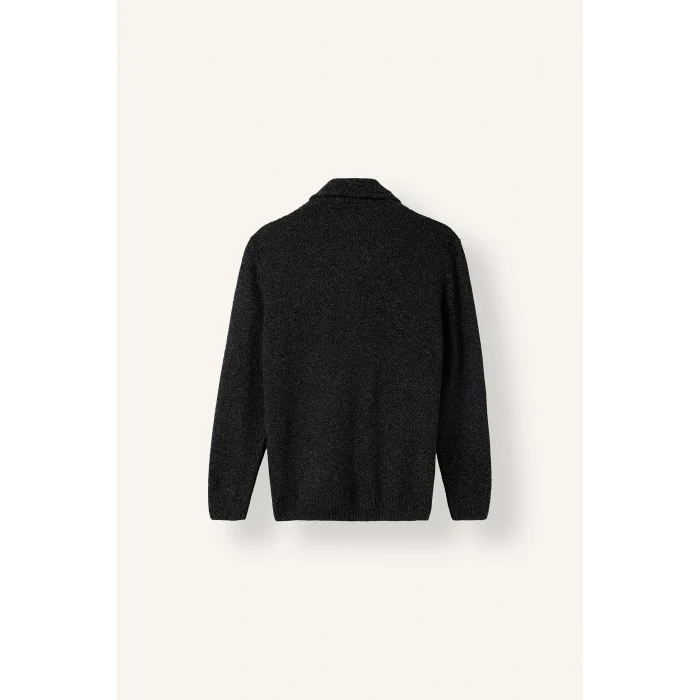 Defacto H8974AXBK81 Siyah Standart Fit Ceket Yaka Cepli Triko Basic Hırka