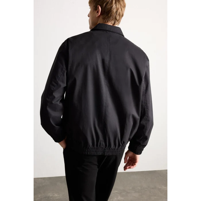Defacto H1820AXBK27 Siyah Regular Fit Gömlek Yaka Fermuarlı Su Geçirmez Mont