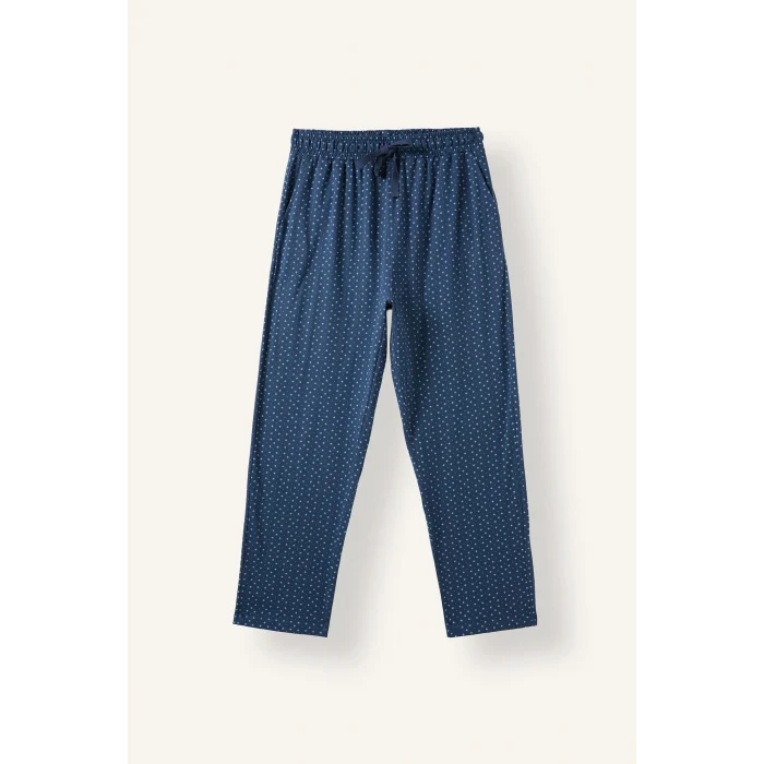 Defacto I2466AXNV164 Lacivert %100 Pamuk Regular Fit Mikro Desenli Uzun Kollu 2li Pijama Takımı