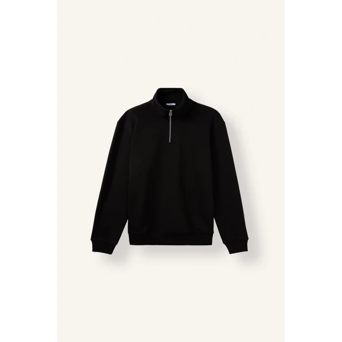 Defacto X7405AZBK81 Siyah Regular Fit Dik Yaka Yarım Fermuarlı Basic Sweatshirt