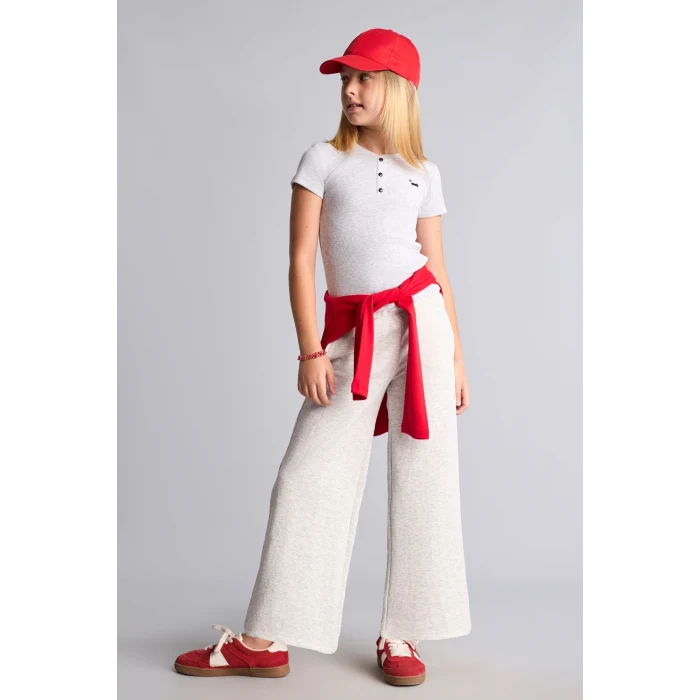 Defacto I3160A8GR421 Gri Fitilli Örme Wide Leg Kız Çocuk Pantolon