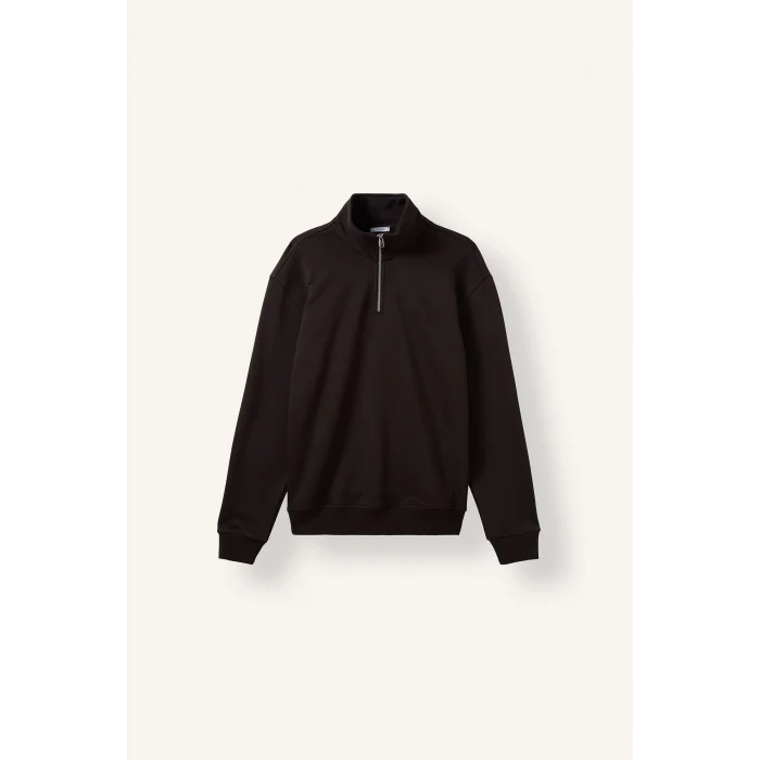 Defacto X7405AZBN337 Kahve Regular Fit Dik Yaka Yarım Fermuarlı Basic Sweatshirt