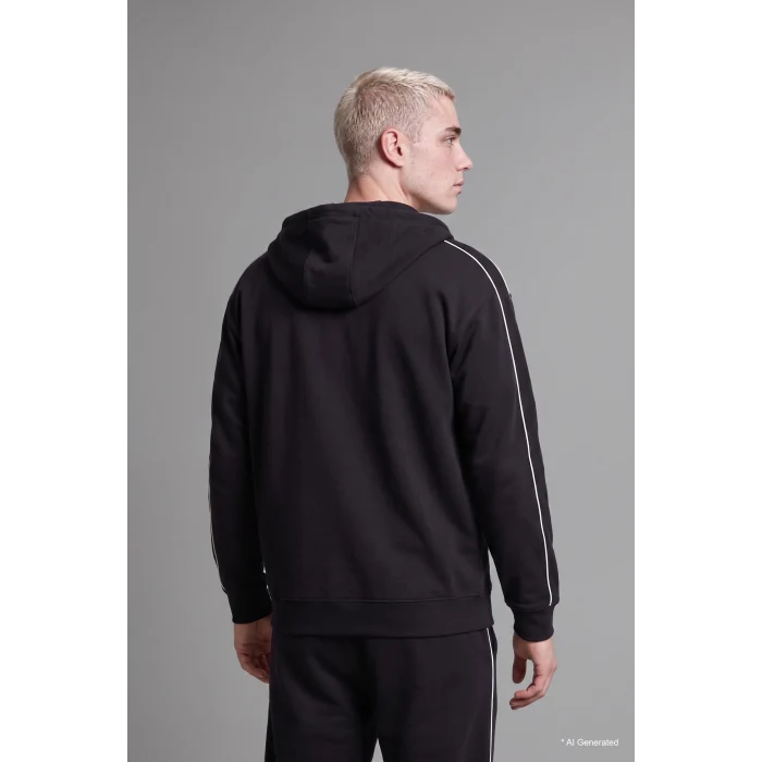 Defacto H4428AXBK81 Siyah Boxy Fit Şerit Detaylı Kapüşonlu Fermuarlı Basic Sweatshirt Hırka