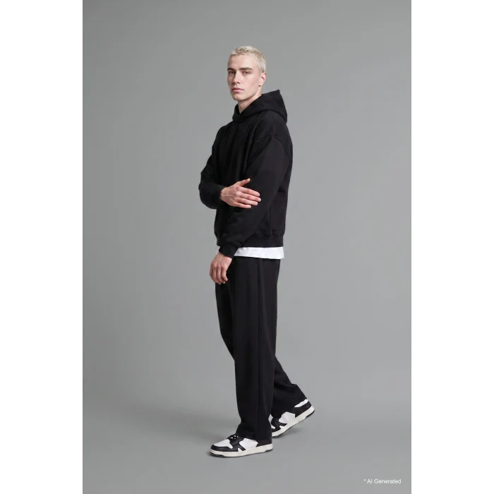 Defacto H4428AXBK81 Siyah Boxy Fit Şerit Detaylı Kapüşonlu Fermuarlı Basic Sweatshirt Hırka