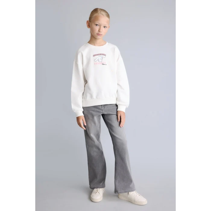 Defacto I3549A8ER105 Ekru Cinnamoroll Baskılı Relaxed Fit Bisiklet Yaka Sweatshirt Kız Çocuk