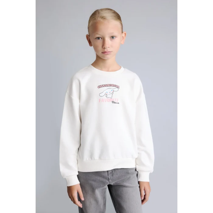 Defacto I3549A8ER105 Ekru Cinnamoroll Baskılı Relaxed Fit Bisiklet Yaka Sweatshirt Kız Çocuk