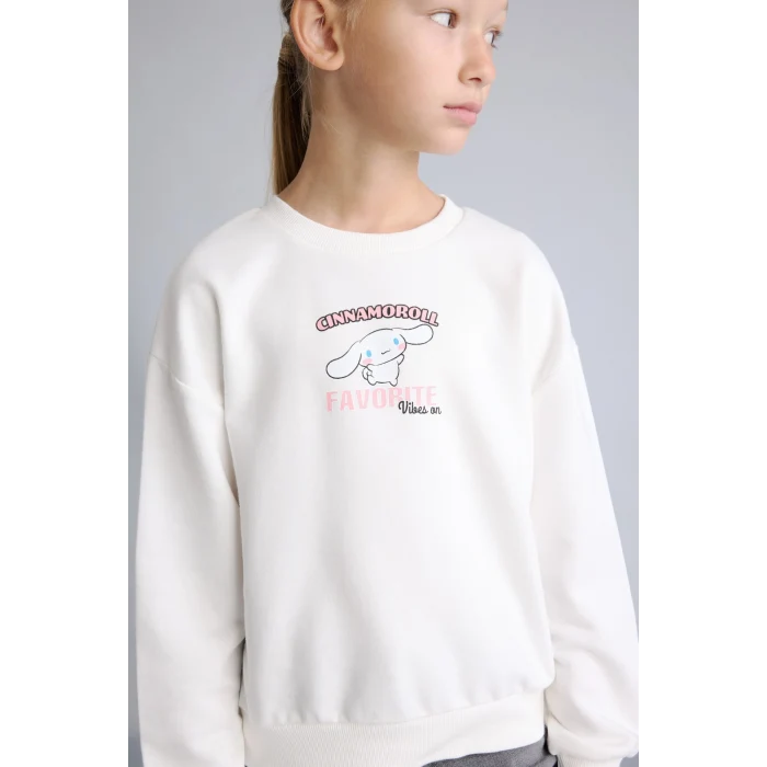 Defacto I3549A8ER105 Ekru Cinnamoroll Baskılı Relaxed Fit Bisiklet Yaka Sweatshirt Kız Çocuk