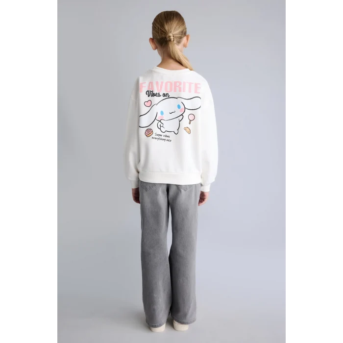 Defacto I3549A8ER105 Ekru Cinnamoroll Baskılı Relaxed Fit Bisiklet Yaka Sweatshirt Kız Çocuk